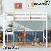 Bellemave® Twin Size Rubber Wood Loft Bed with Safety Guardrail, Built - in Desk, Ladder - Bellemave